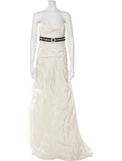 Pre-owned Nicole Miller Strapless Long Dress In Neutral