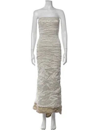 Pre-owned Nicole Miller Strapless Long Dress In Neutrals/white
