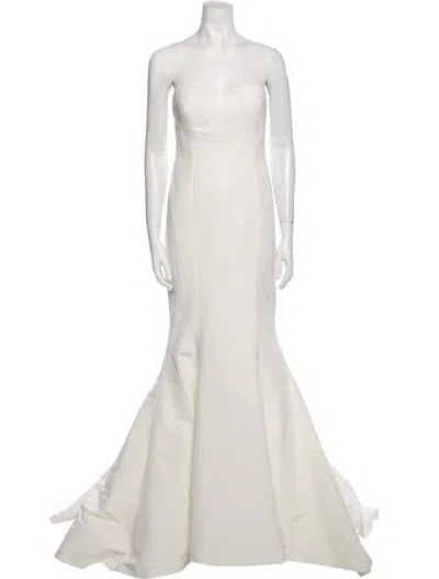 Pre-owned Nicole Miller Strapless Long Dress In White