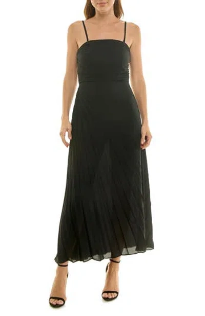 Nicole Miller Strapless Pleated Chiffon Maxi Dress In Black