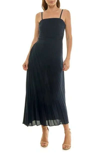 Nicole Miller Strapless Pleated Chiffon Maxi Dress In Blue