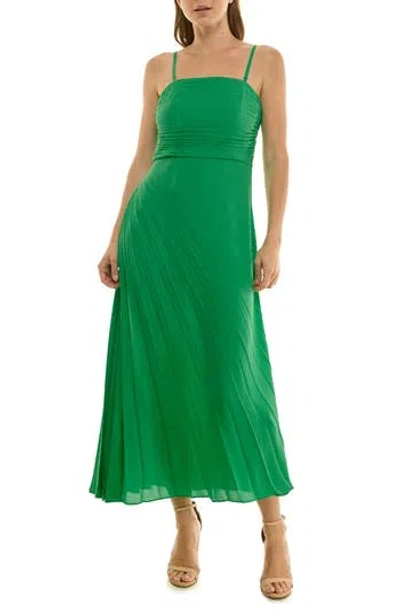 Nicole Miller Strapless Pleated Chiffon Maxi Dress In Green
