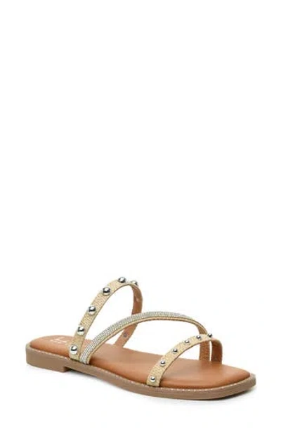 Nicole Miller Strappy Stud Slide Sandal In Beige Raffia
