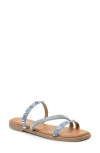 Nicole Miller Strappy Stud Slide Sandal In Light Blue Raffia