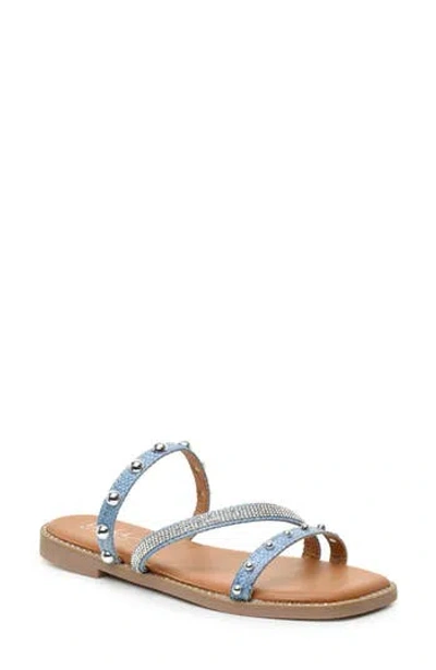 Nicole Miller Strappy Stud Slide Sandal In Light Blue Raffia