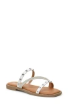 Nicole Miller Strappy Stud Slide Sandal In White Raffia