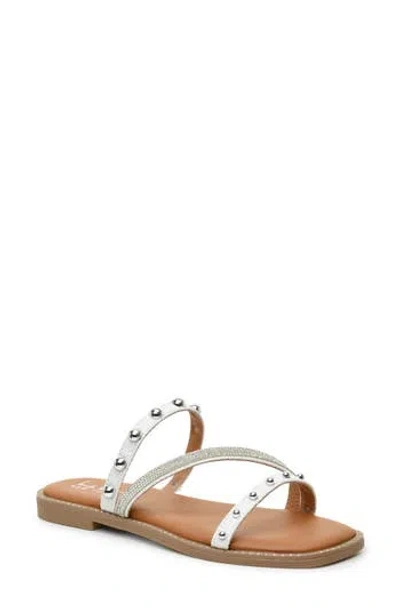 Nicole Miller Strappy Stud Slide Sandal In White Raffia