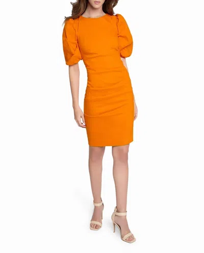 Nicole Miller Stretch Puff Sleeve Lauren Dress In Tangerine In Orange