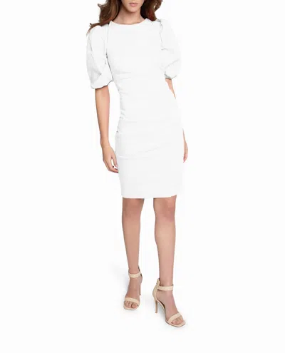 Nicole Miller Stretch Puff Sleeve Lauren Dress In White In Multi