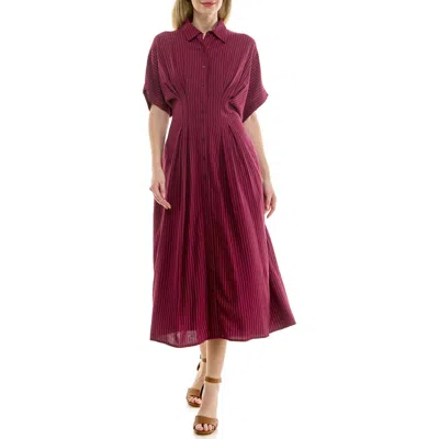Nicole Miller Stripe Short Sleeve Midi Shirtdress In Burgundy Stripe