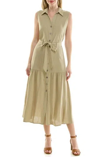 Nicole Miller Stripe Sleeveless Midi Shirtdress In Moss Stripe