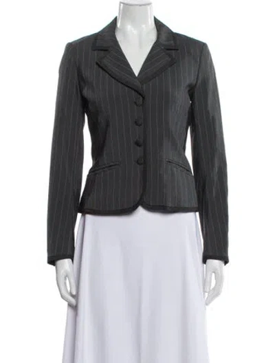 Pre-owned Nicole Miller Striped Blazer In Gray