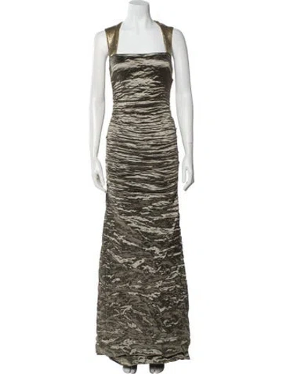 Pre-owned Nicole Miller Striped Long Dress In Green