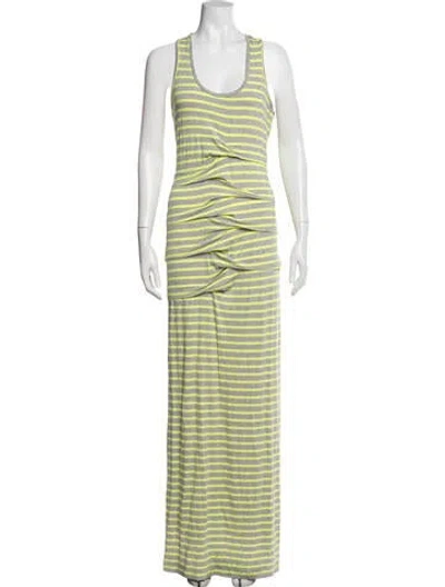 Pre-owned Nicole Miller Striped Long Dress In Green