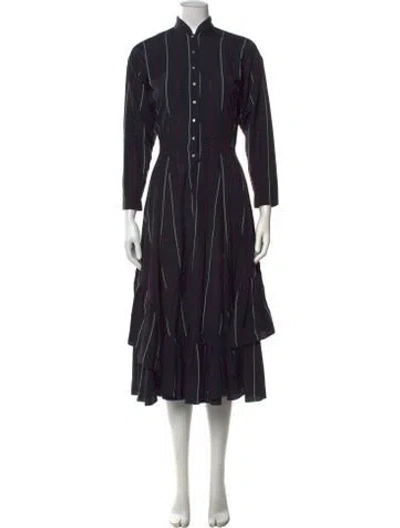 Pre-owned Nicole Miller Striped Midi Length Dress In Black