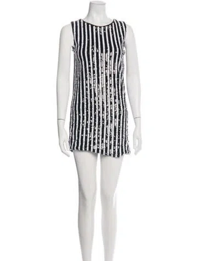 Pre-owned Nicole Miller Striped Mini Dress In White