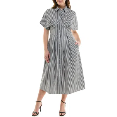 Nicole Miller Striped Shirtdress In Gray