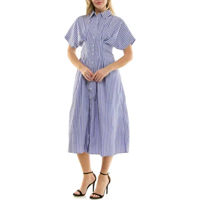 Nicole Miller Striped Shirtdress In Blue
