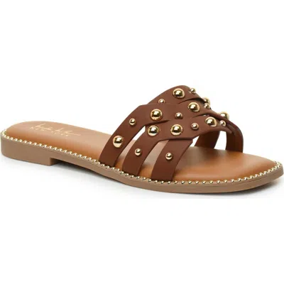 Nicole Miller Studded Slide Sandal In Chocolate