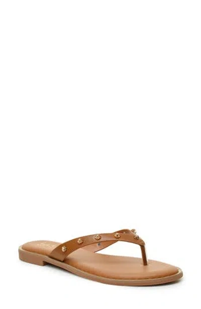 Nicole Miller Studded Thong Sandal In Tan