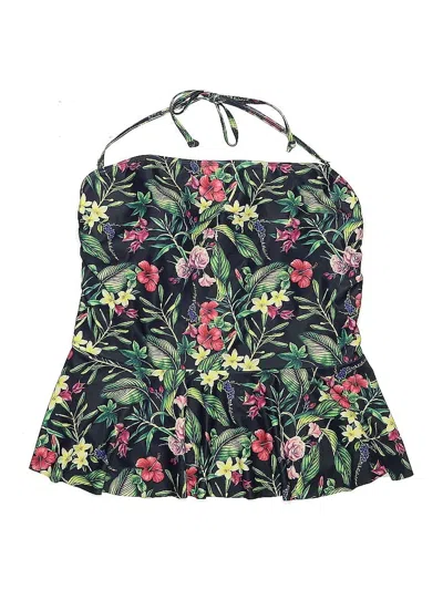 Pre-owned Nicole Miller Studio Swimsuit Top Black Tropical Pattern Swimwear