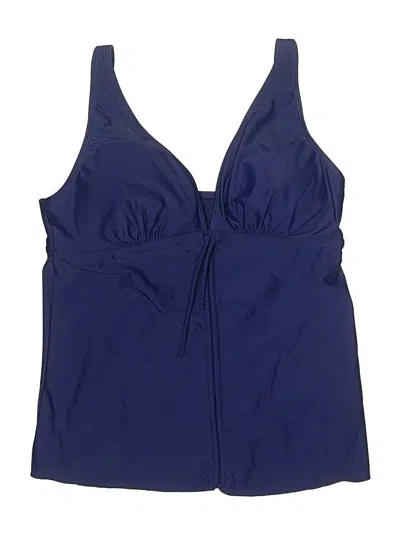 Pre-owned Nicole Miller Studio Swimsuit Top Blue Solid Pattern Plunge Neckline Swimwear