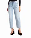 Nicole Miller Sutton Place High Rise Pleated Taper Jean In Light Blue In Blue