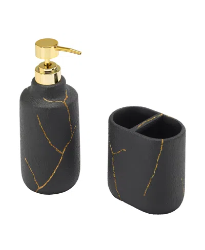 Nicole Miller Sydney 2-pc. Bath Accessory Set In Blk,gold