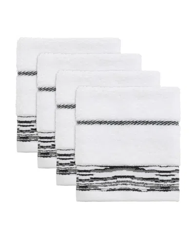 Nicole Miller Sydney 4-pc. Washcloths, 13" X 13" In White,blk