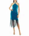 Nicole Miller Sylvie Stretch Crepe Fringed Sheath Dress In Crystal Teal In Blue