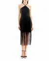 Nicole Miller Sylvie Stretch Crepe Fringed Sheath Dress In Very Black In Black