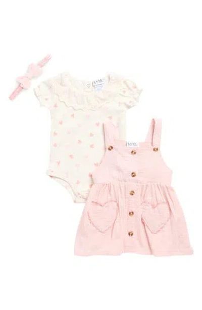 Nicole Miller Babies'  Three-piece Heart Jumper Dress Set In Pink