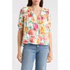Nicole Miller Tie Front Puff Sleeve Tunic Top In Multi