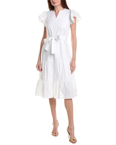 Nicole Miller Tie Waist Midi Dress In White
