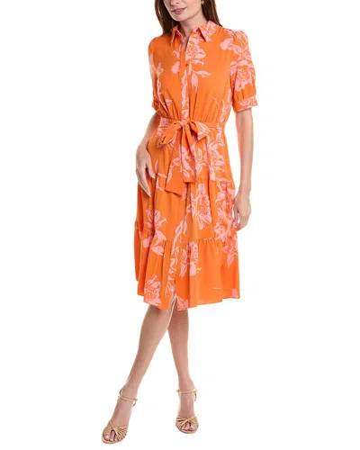 Nicole Miller Tie Waist Shirtdress In Orange
