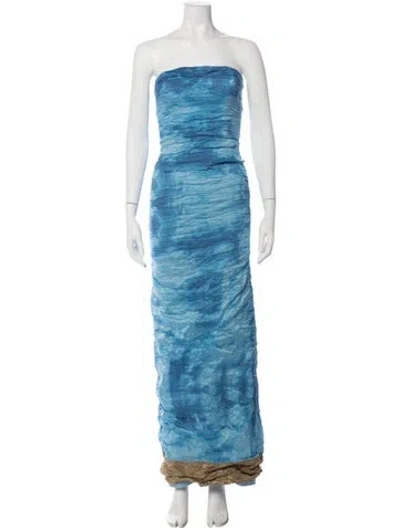 Pre-owned Nicole Miller Tie-dye Print Long Dress In Blue