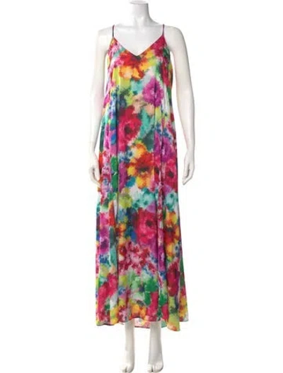 Pre-owned Nicole Miller Tie-dye Print Long Dress In Yellow