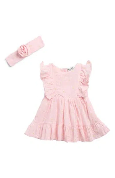 Nicole Miller Babies'  Tiered Dress & Headband Set In Blue