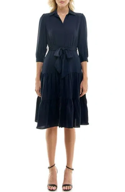 Nicole Miller Tiered Ruffle Midi Dress In Blue