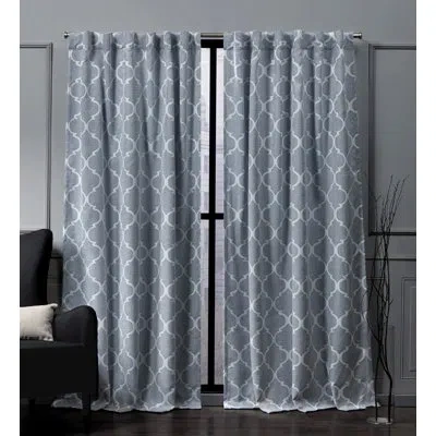 Nicole Miller Treillage Woven Room Darkening Blackout Hidden Tab/rod Pocket Top Curtain Panel Pair In Chambray Blue