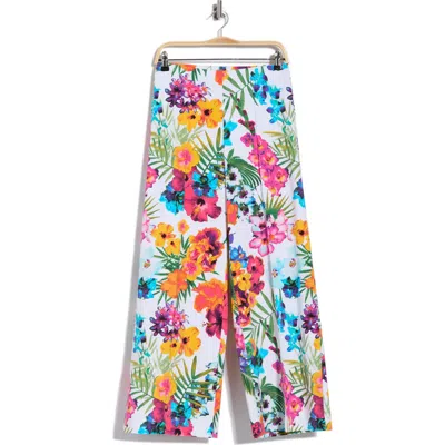 Nicole Miller Tropical Floral Print Wide Leg Pants In Multi