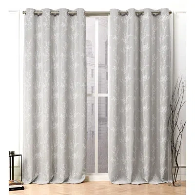 Nicole Miller Turion Floral Room Darkening Blackout Grommet Top Curtain Panel Pair In Dove Gray