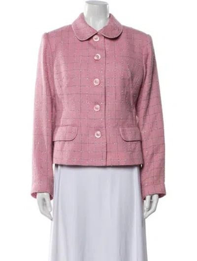 Pre-owned Nicole Miller Tweed Pattern Jacket In Pink