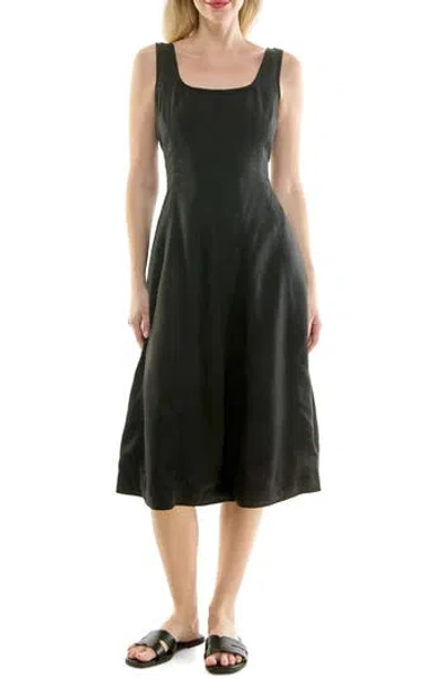 Nicole Miller Twill Fit & Flare Tank Dress In Black