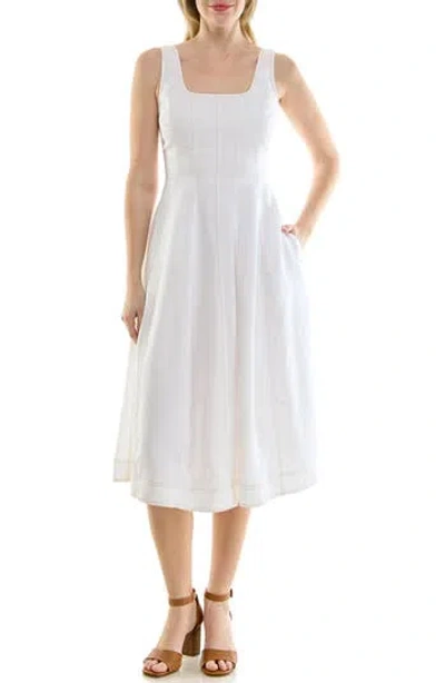 Nicole Miller Twill Fit & Flare Tank Dress In White