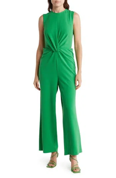 Nicole Miller Twist Front Cutout Jumpsuit In Green
