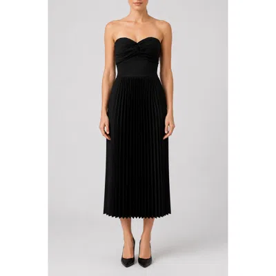 Nicole Miller Twist Sweetheart Satin Pleated Midi Dress In Black
