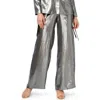 Nicole Miller Ultra Thin Metallic Wide Leg Pants In Silver In Silver