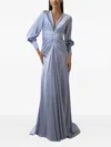 Nicole Miller V-neck Longsleeves Maxi Dress In Blue