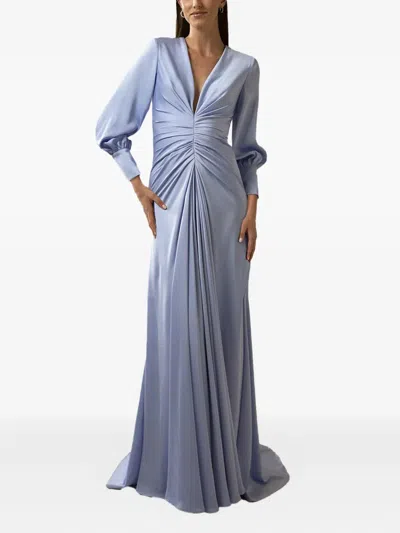 Nicole Miller V-neck Longsleeves Maxi Dress In Blue